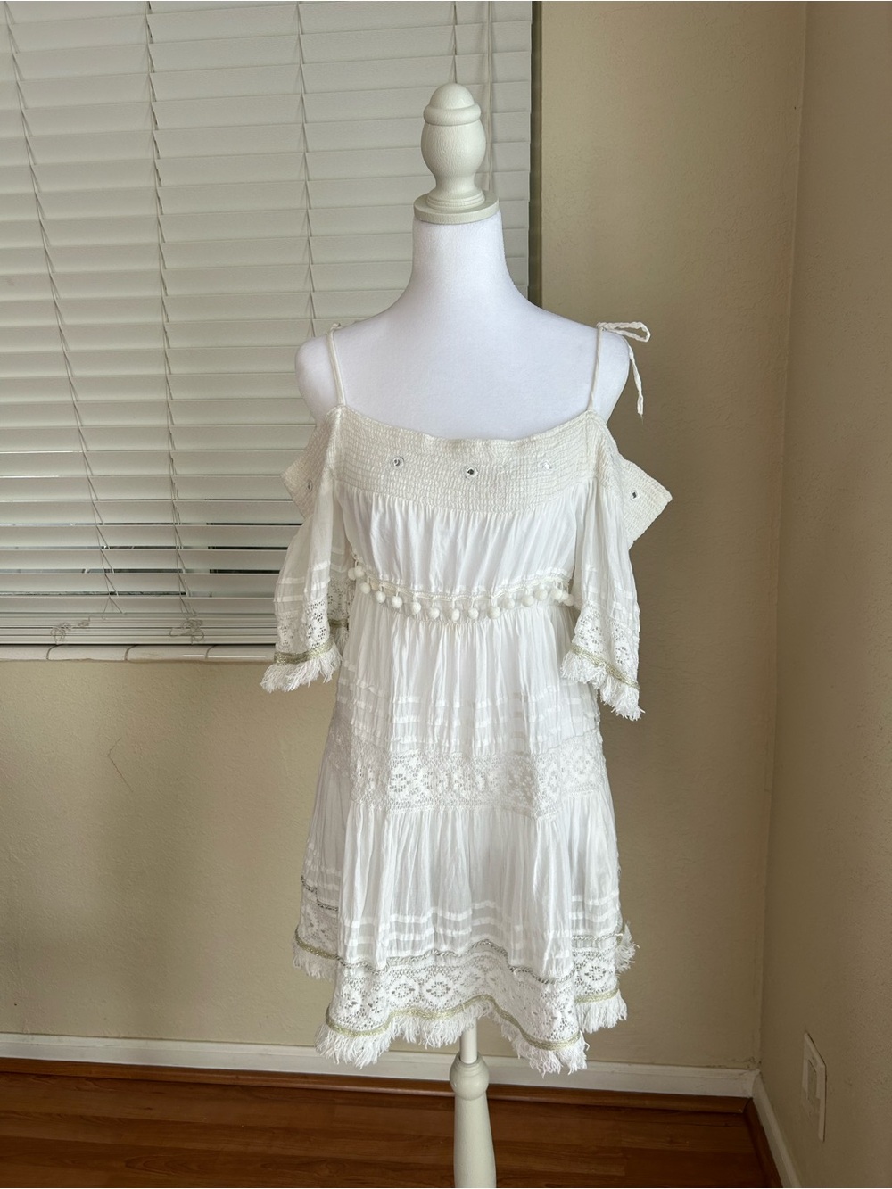 Antica Sartoria by Giacomo Cinque White Smocked Off-Shoulder Dress